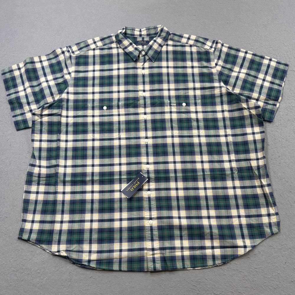 NEW Polo Ralph‎ Lauren Shirt Men's 3XB Green Navy Plaid Short Sleeve Button Down